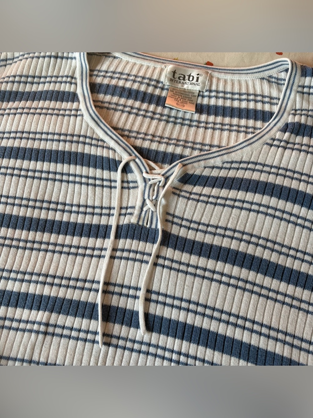 TABI ✨Butter Mom Vibe✨Soft Blue and White Striped Ribbed Sweater XXL 100% Cotton